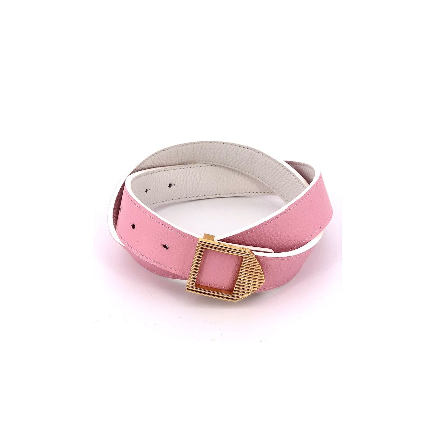 Reversible leather belt white & pink / gold buckle