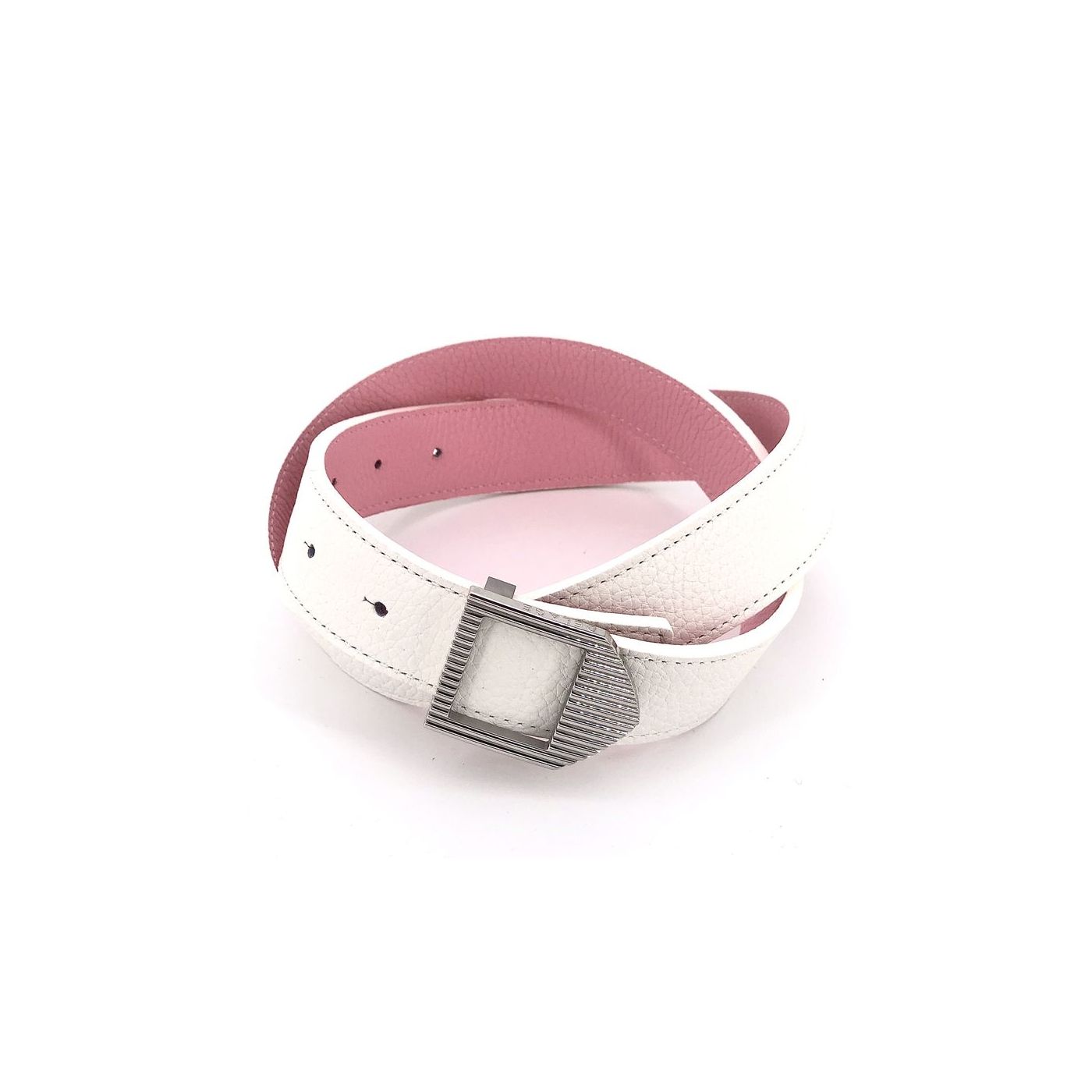 Reversible leather belt white & pink / silver buckle