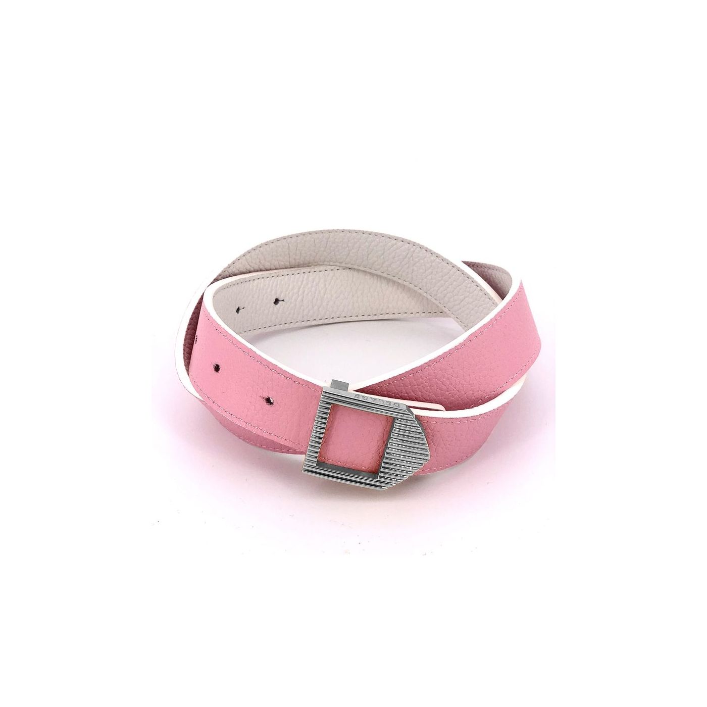 Reversible leather belt white & pink / silver buckle