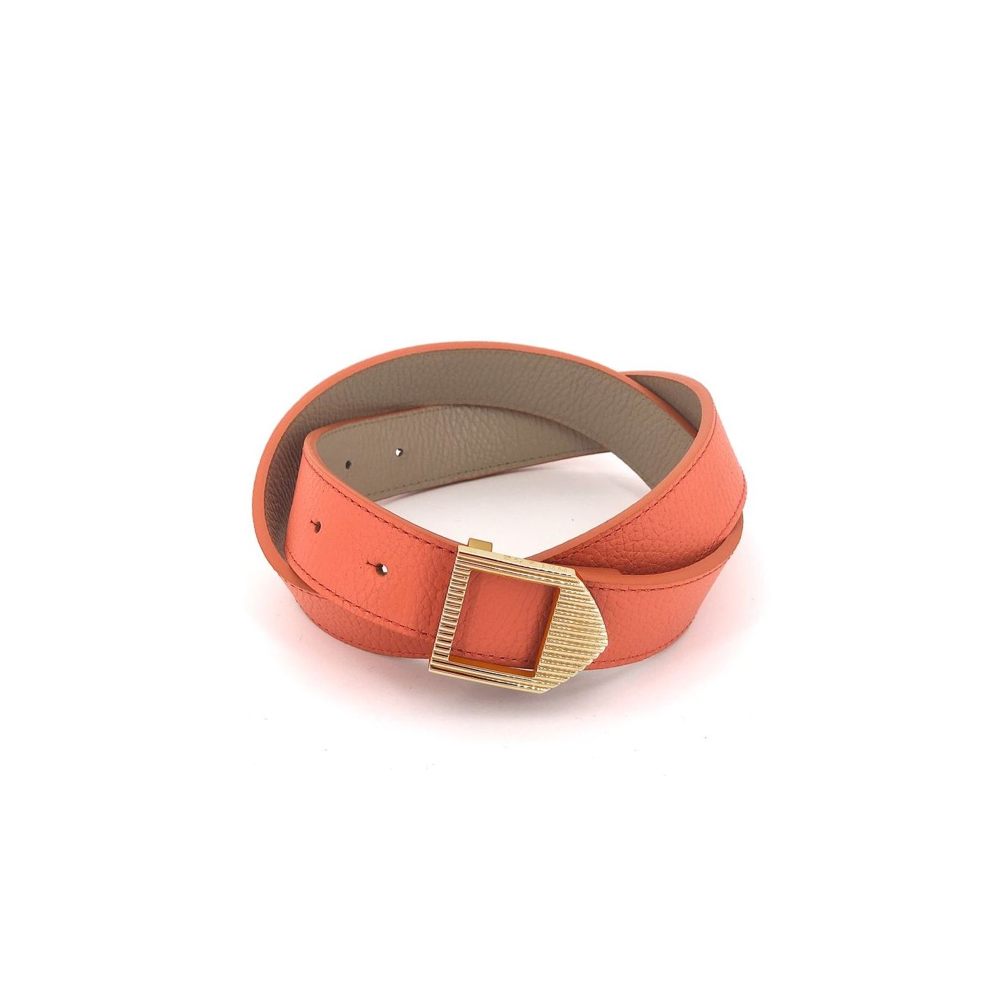 Reversible leather belt orange & brown / gold buckle