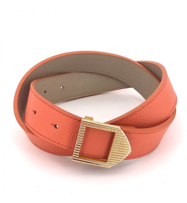 Reversible leather belt orange & brown / gold buckle