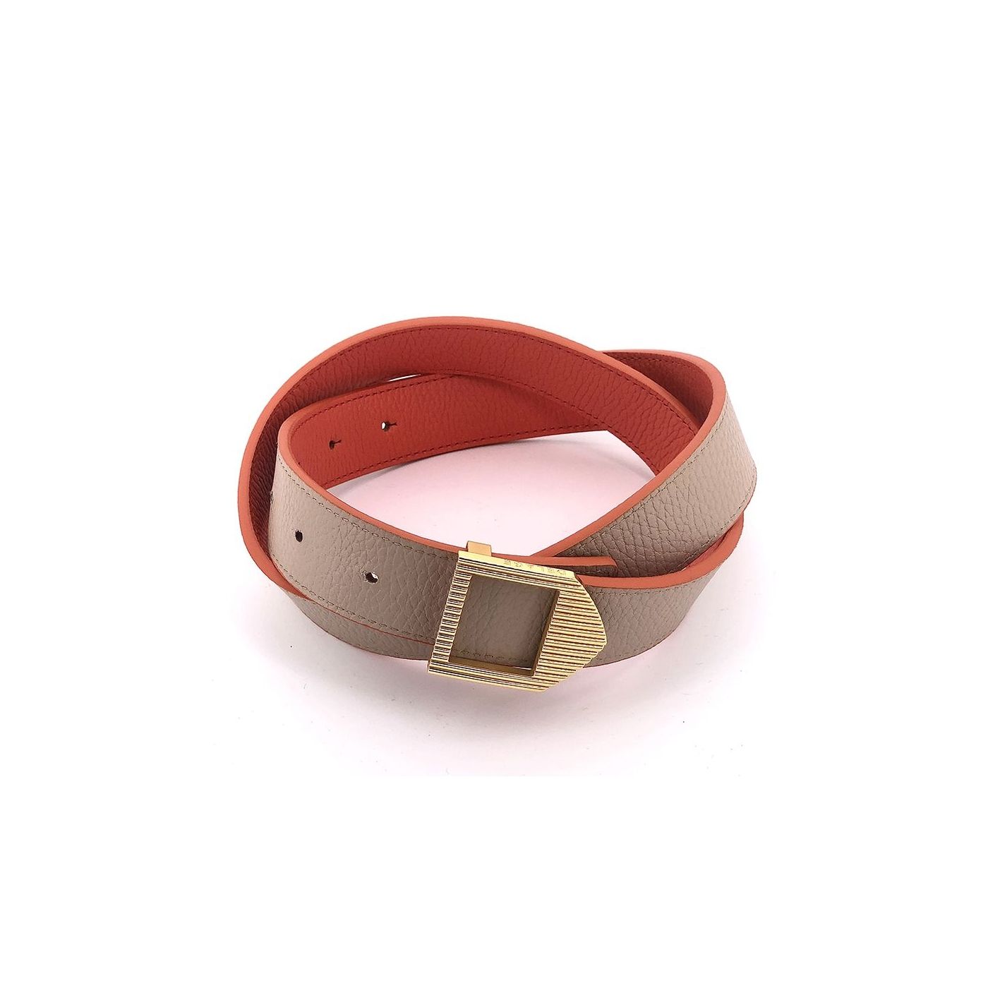 Reversible leather belt orange & brown / gold buckle