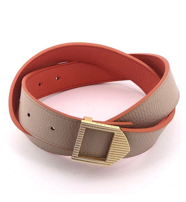 Reversible leather belt orange & brown / gold buckle