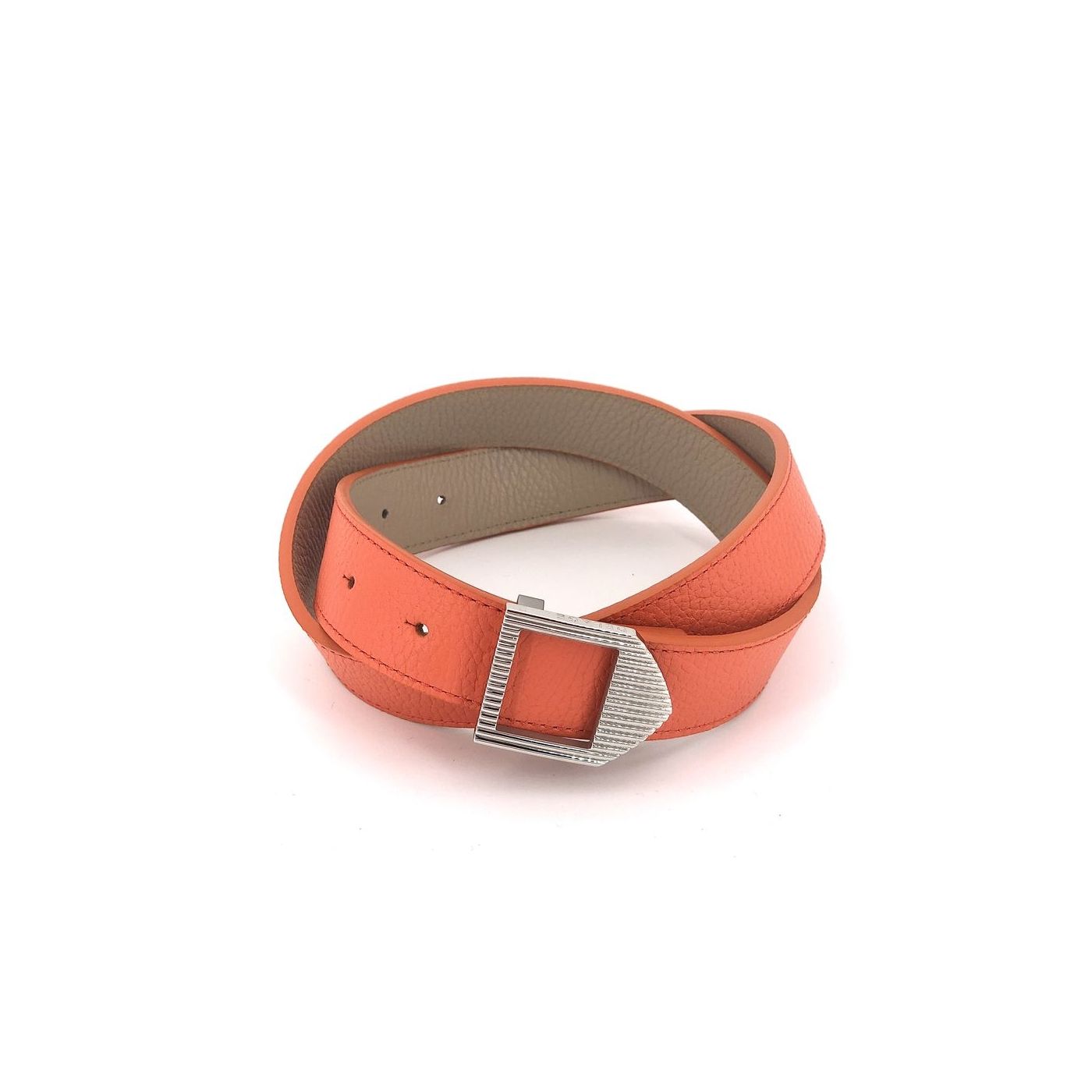 Reversible leather belt orange & brown / silver buckle