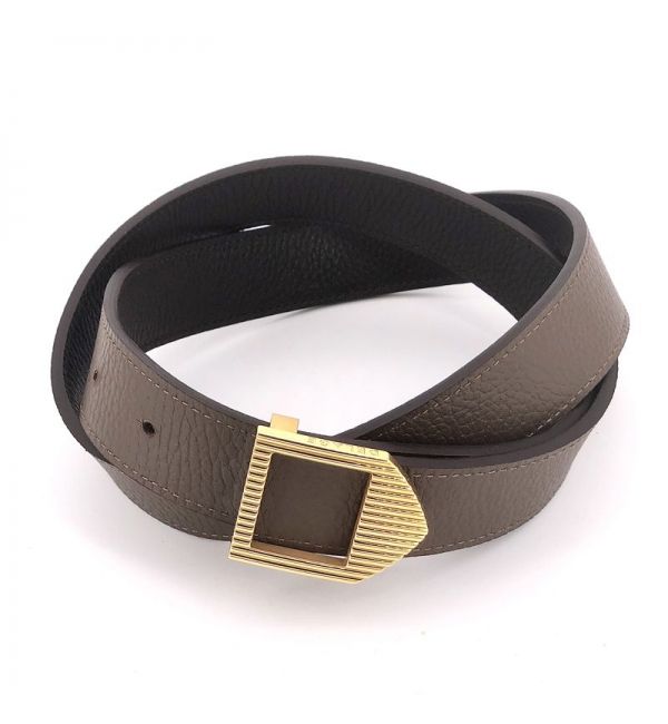 Reversible leather belt brown & light brown / gold buckle