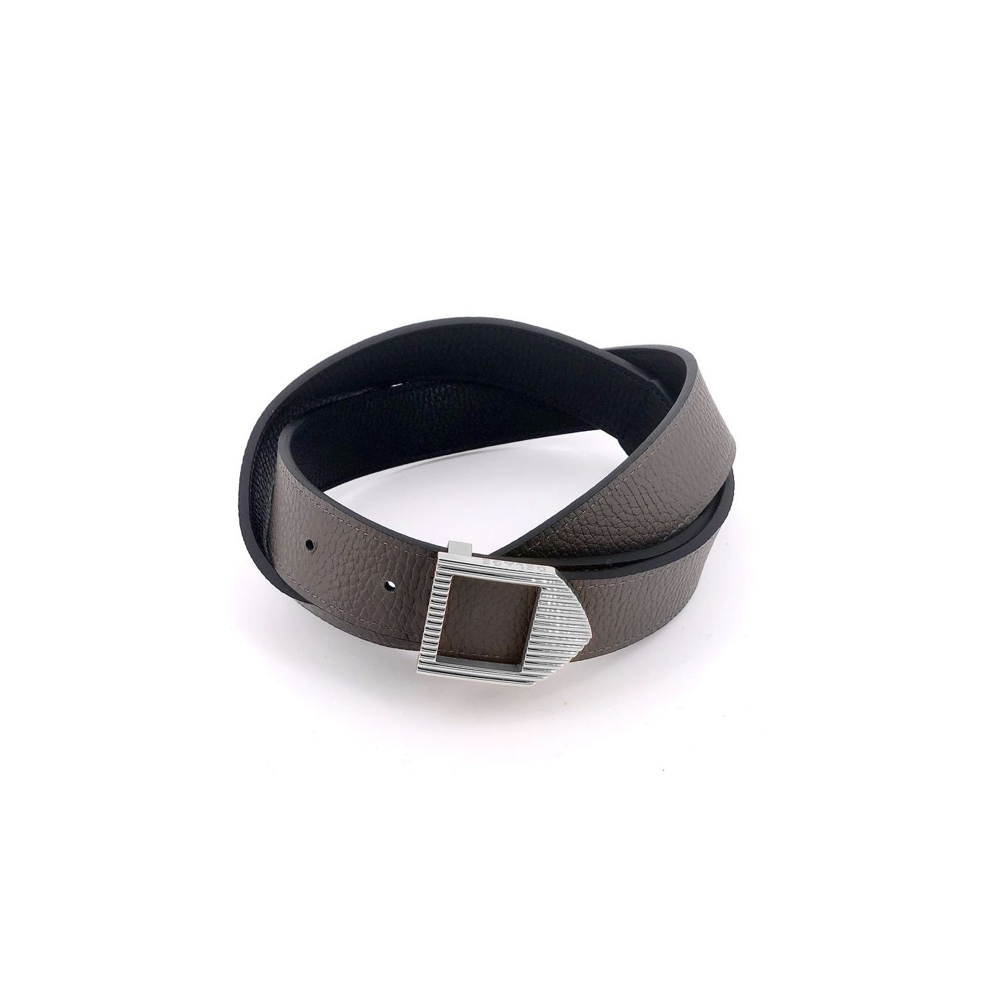 Reversible leather belt black & grey / silver buckle