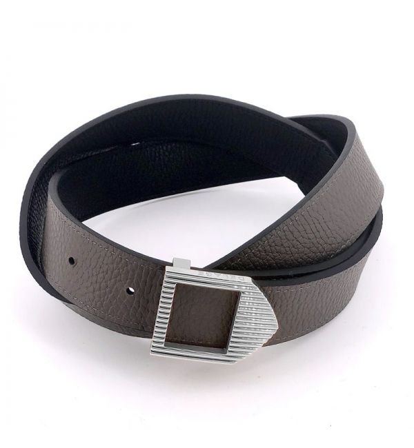 Reversible leather belt black & grey / silver buckle
