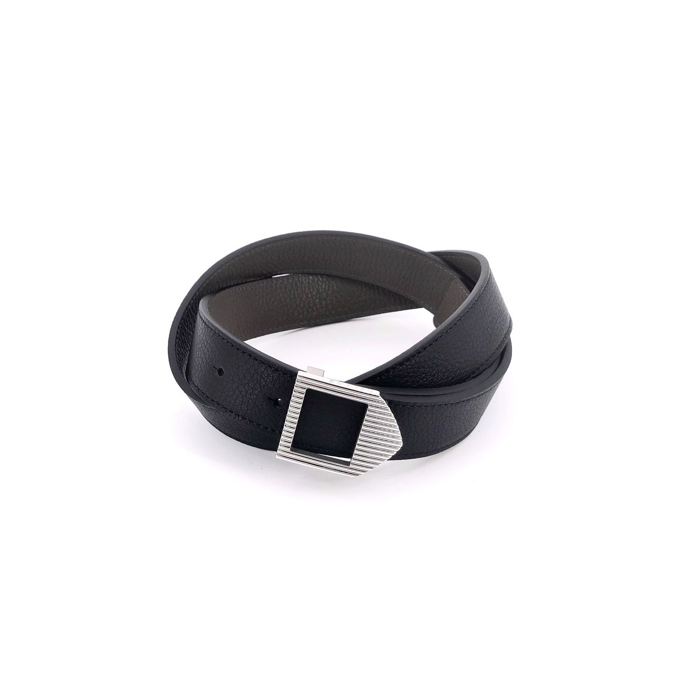 Reversible leather belt black & grey / silver buckle