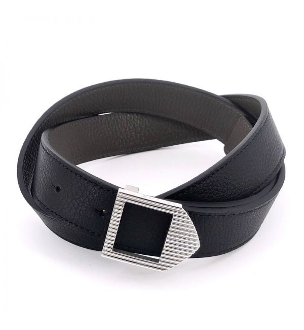 Reversible leather belt black & grey / silver buckle