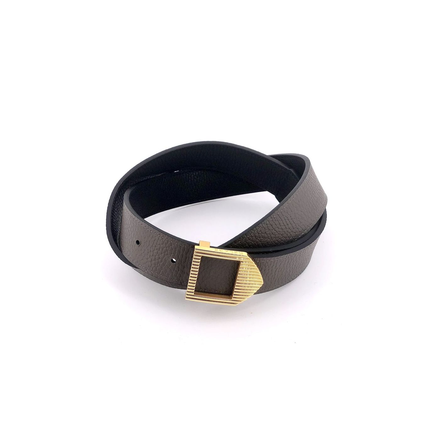 Reversible leather belt black & grey / gold buckle