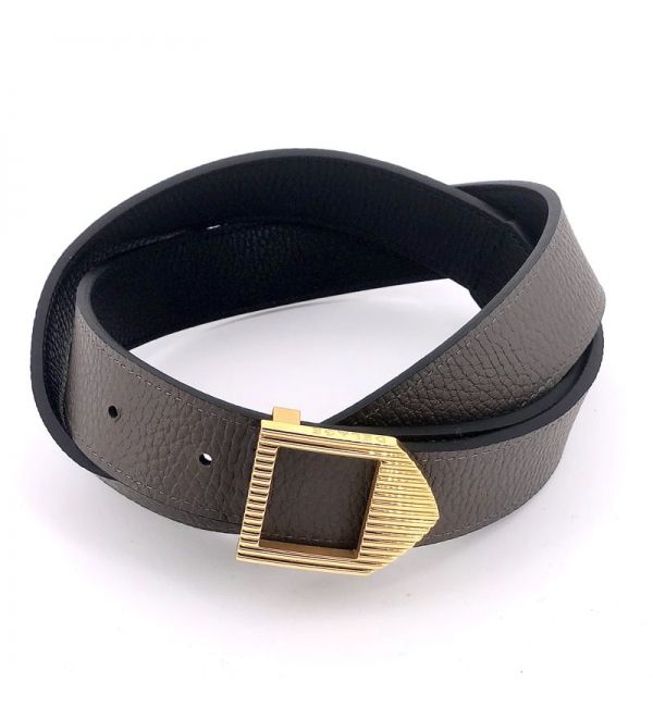 Reversible leather belt black & grey / gold buckle