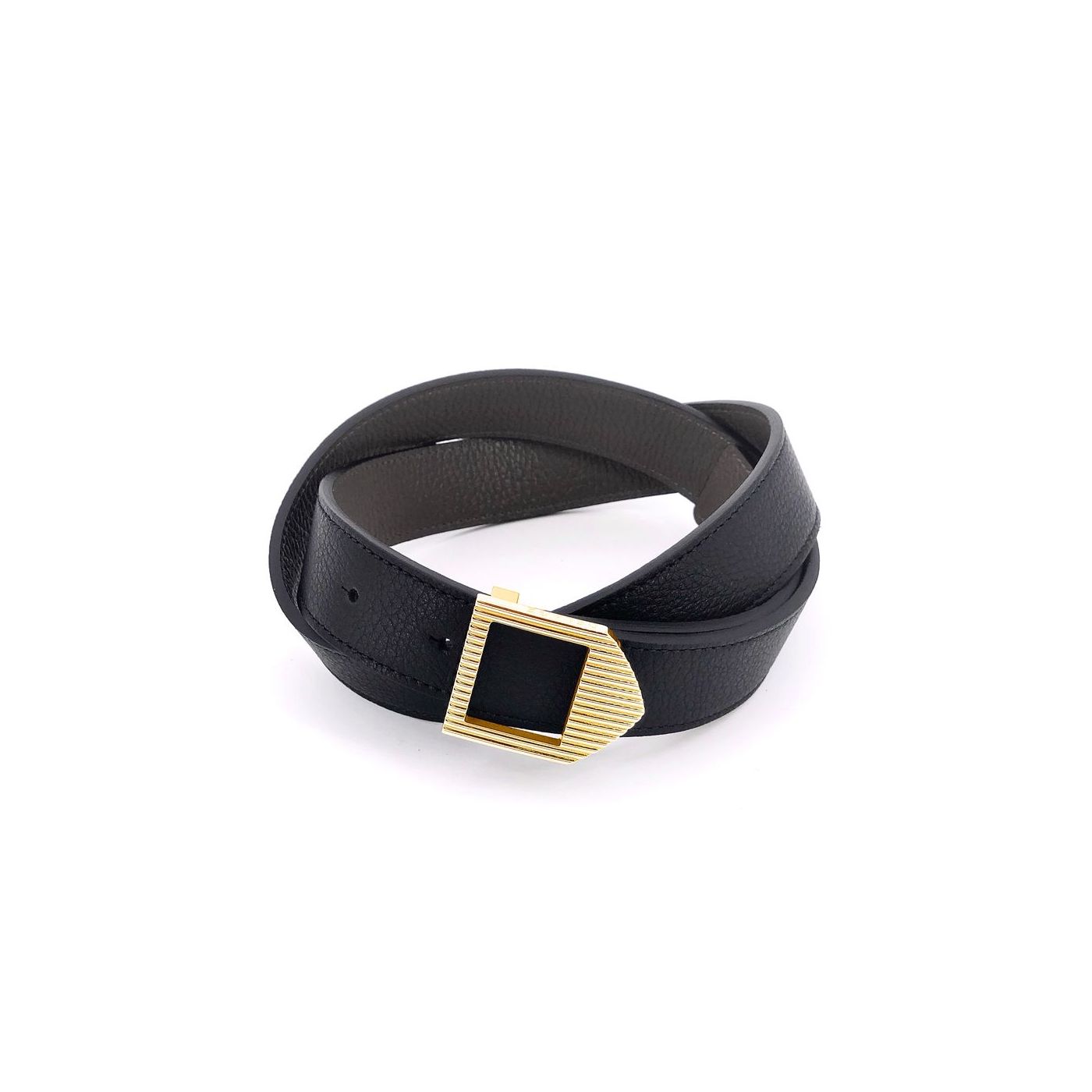Reversible leather belt black & grey / gold buckle