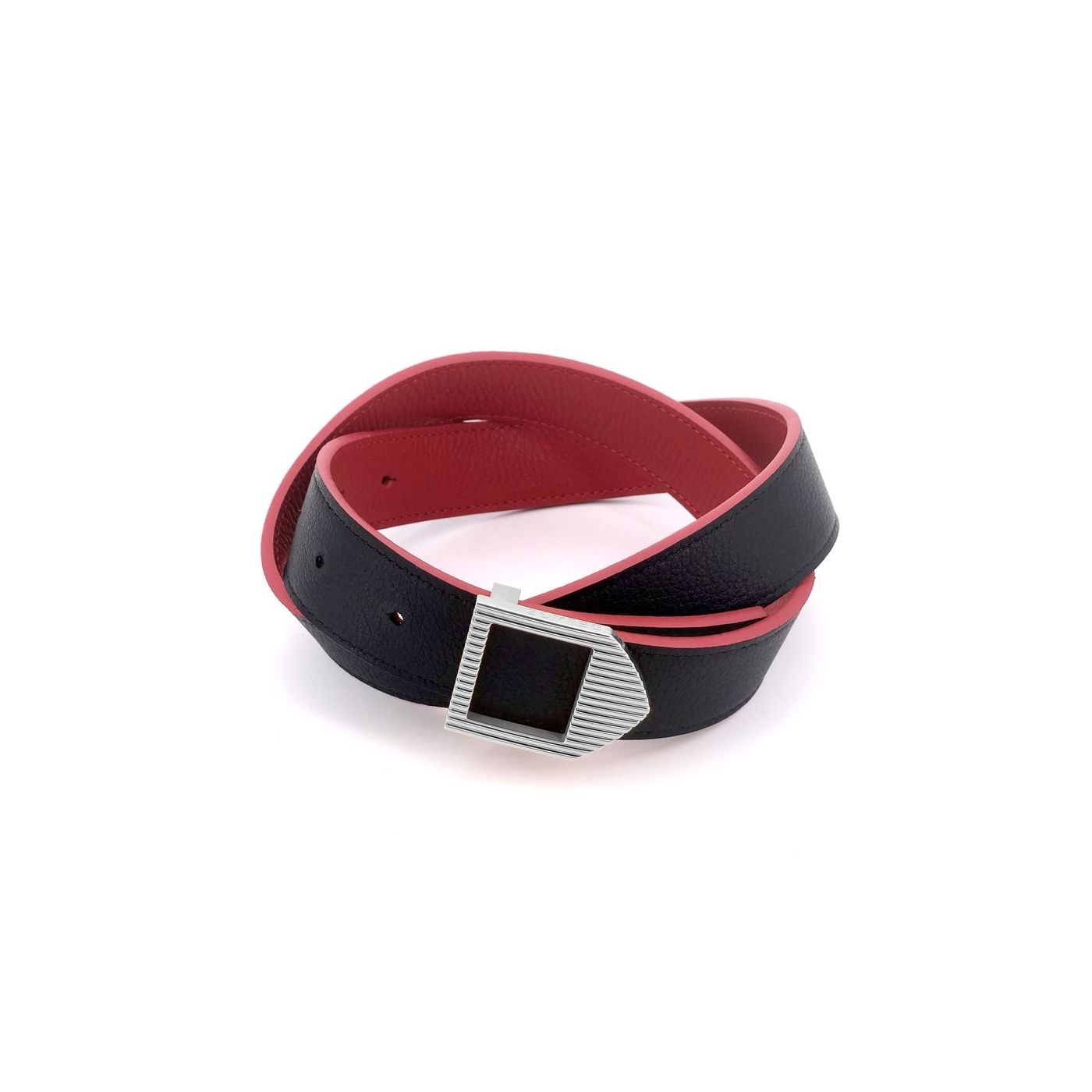 Reversible leather belt red & black / silver buckle