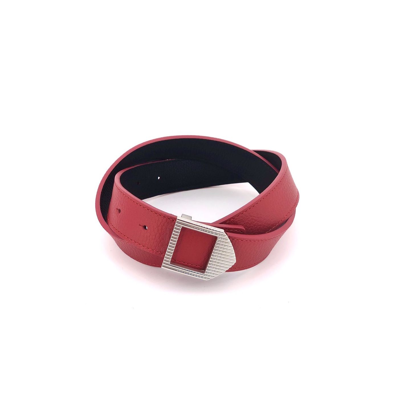 Reversible leather belt red & black / silver buckle