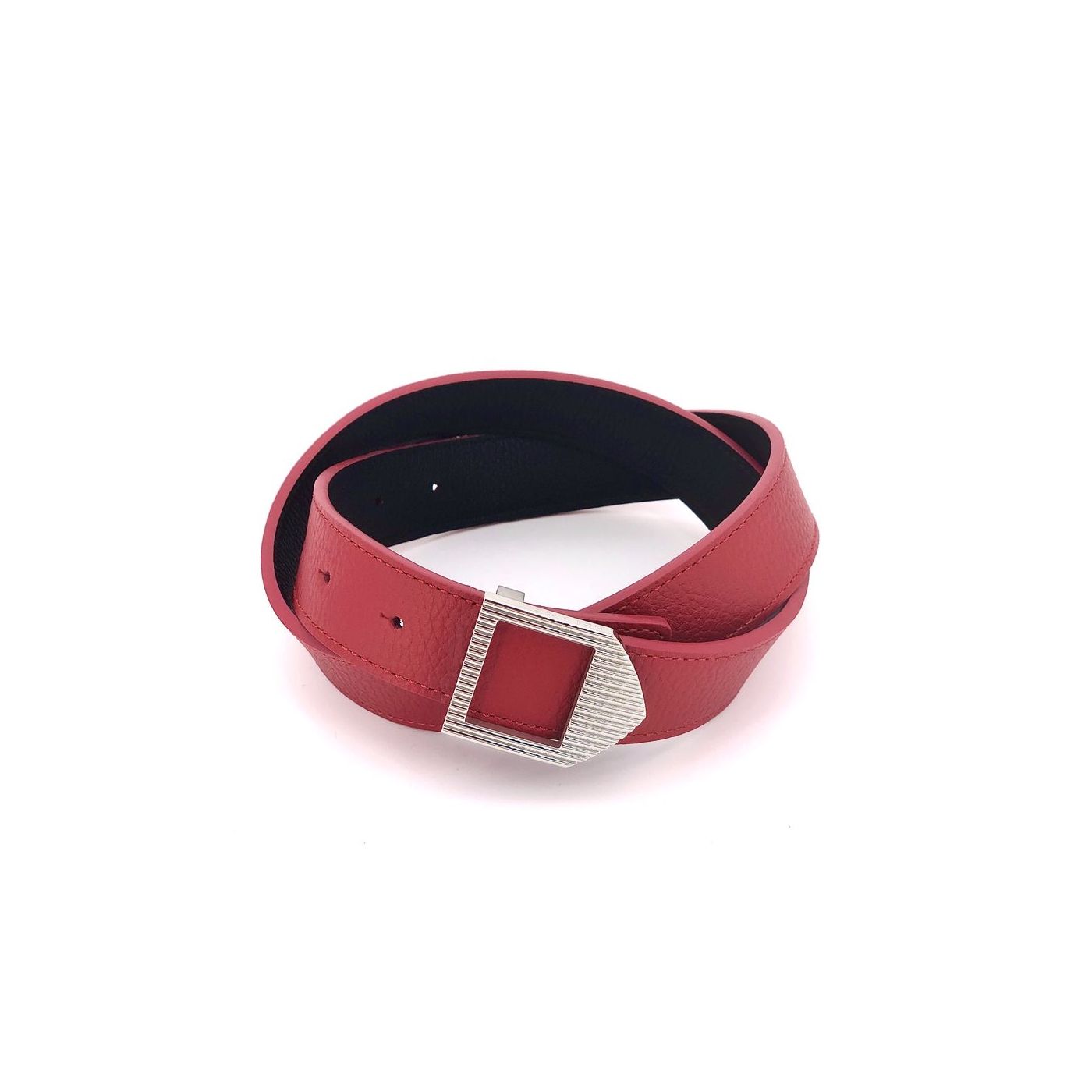 Ceinture cuir Rouge & Noir / boucle argentée