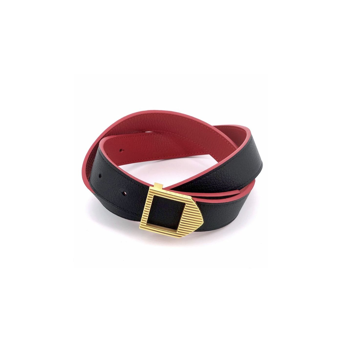 Reversible leather belt red & black / gold buckle