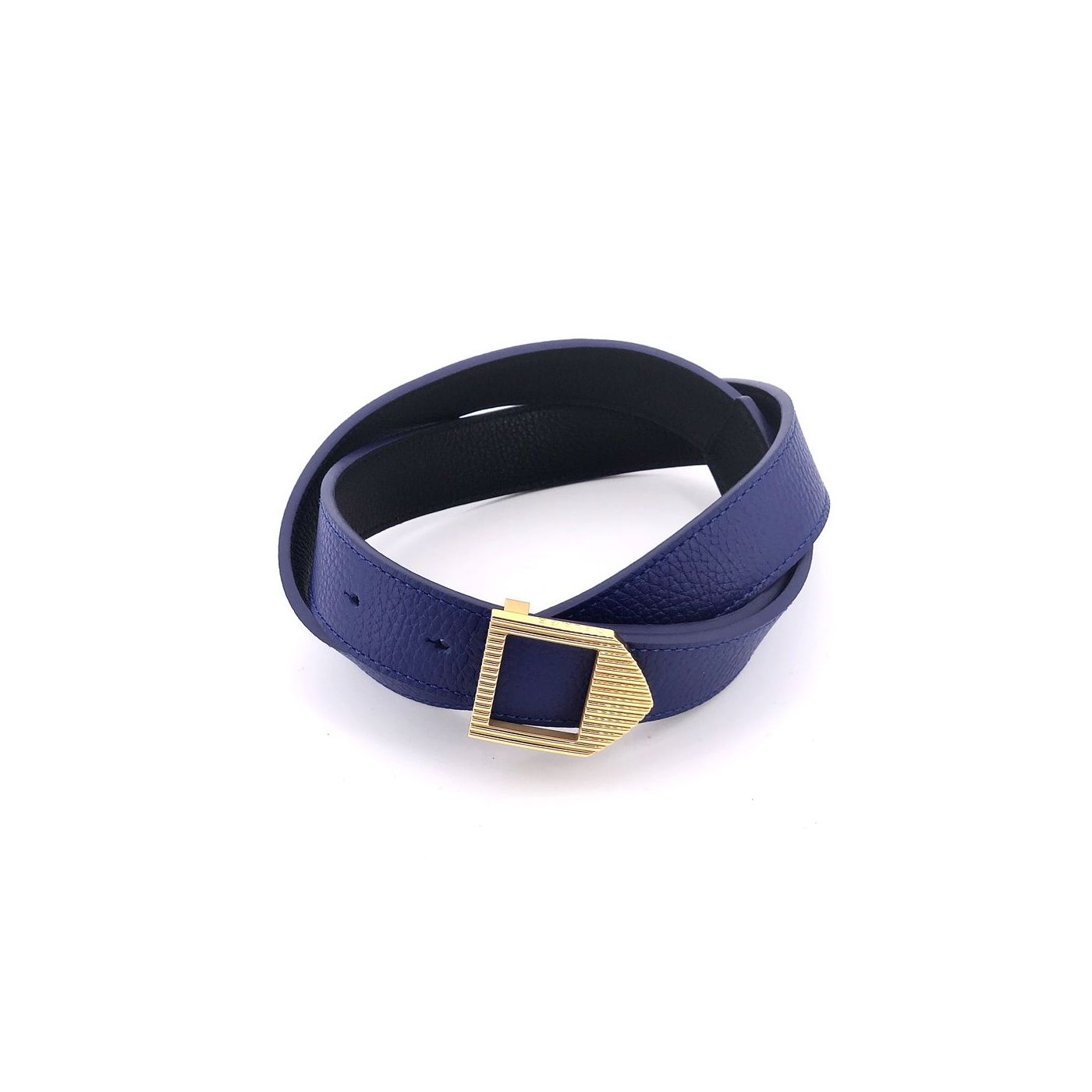 Reversible leather belt black & blue / gold buckle