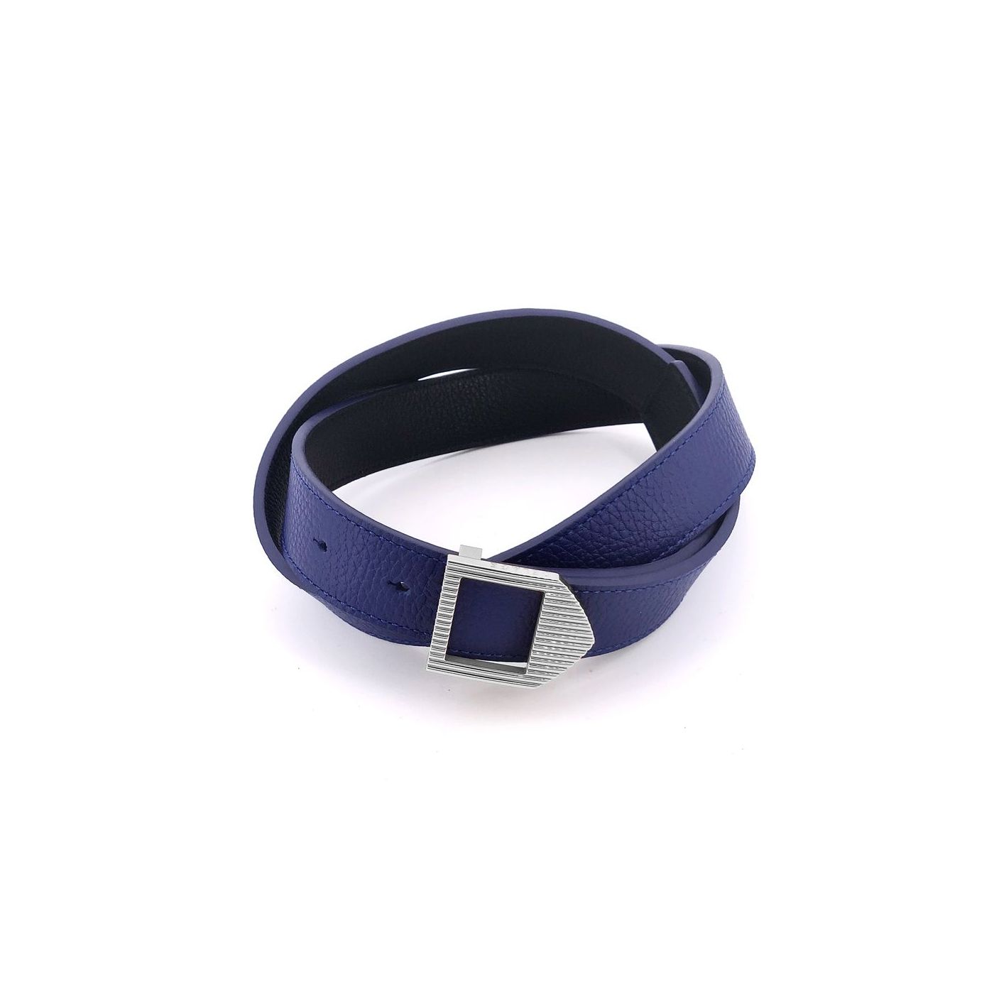 Ceinture cuir Bleu & Noir / boucle argentée