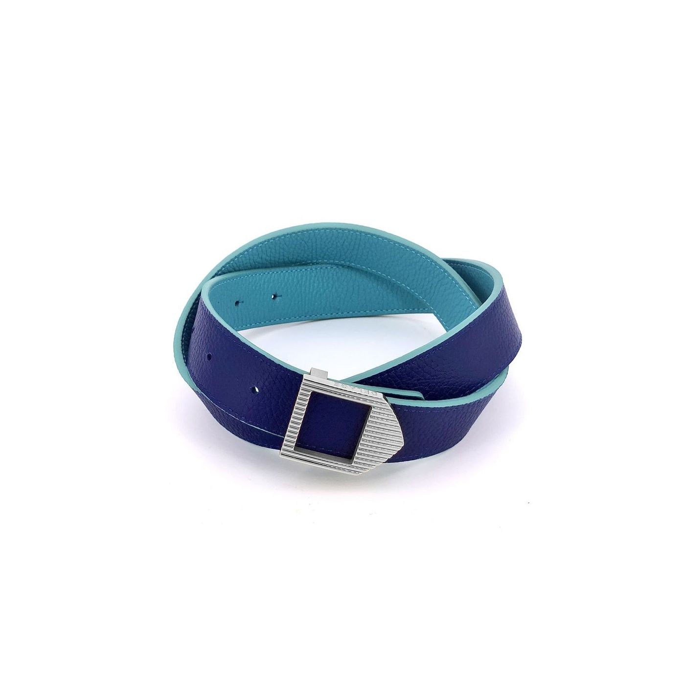 Ceinture cuir Turquoise & Bleu saphir / boucle argentée