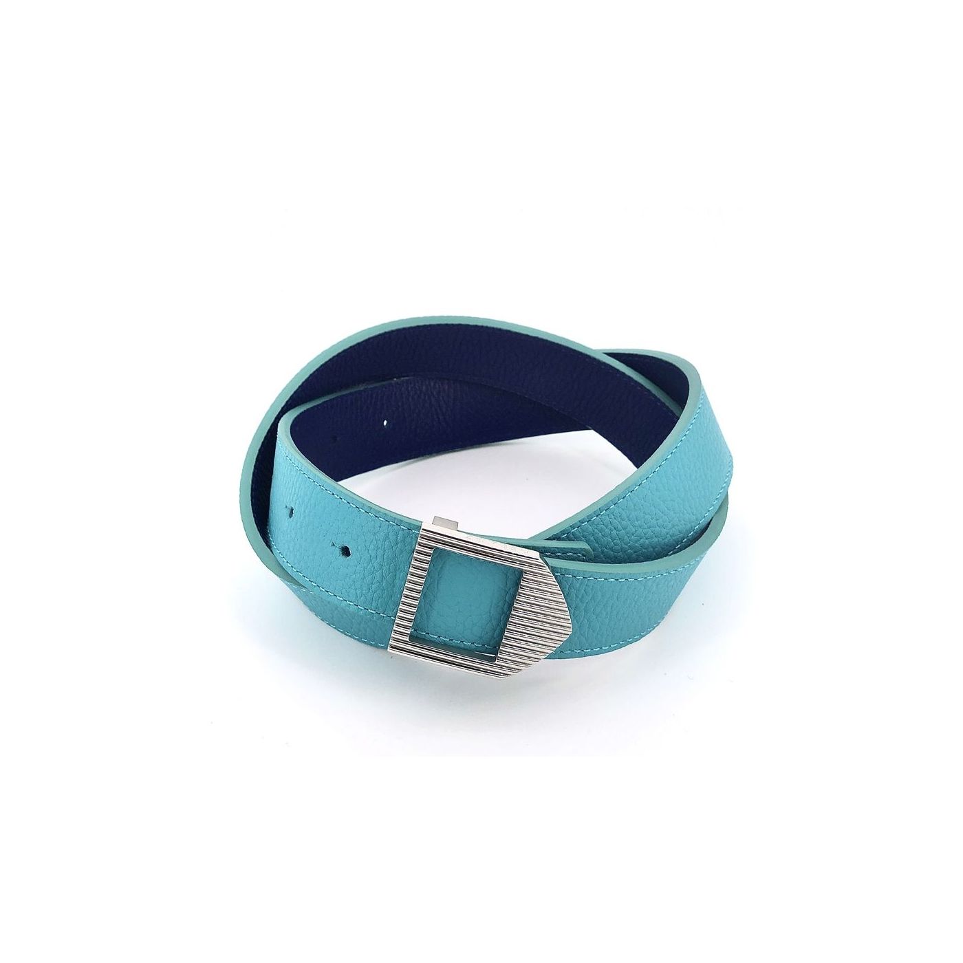 Reversible leather belt turquoise & blue / silver buckle