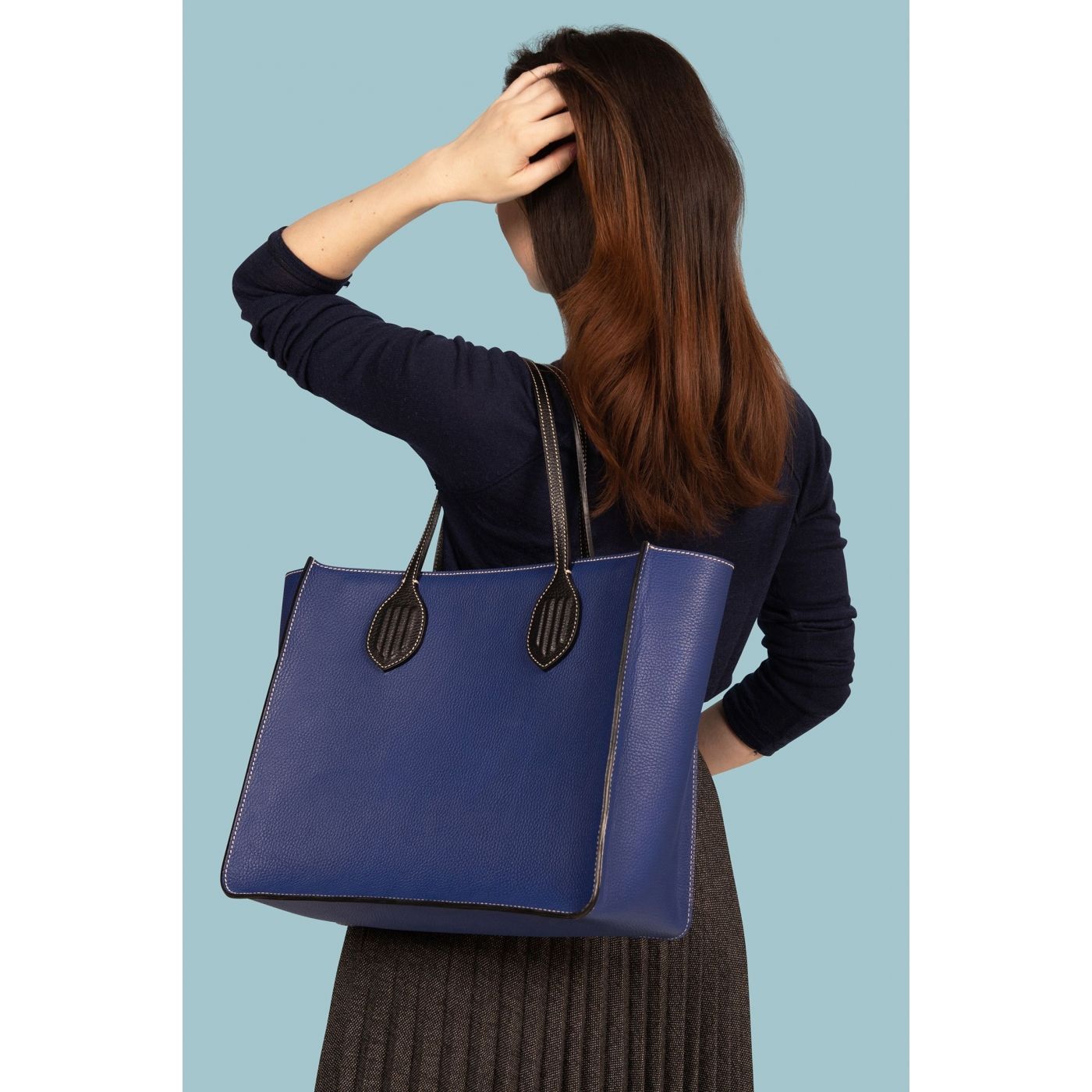 Large Tote Bag Blue Leather Louis