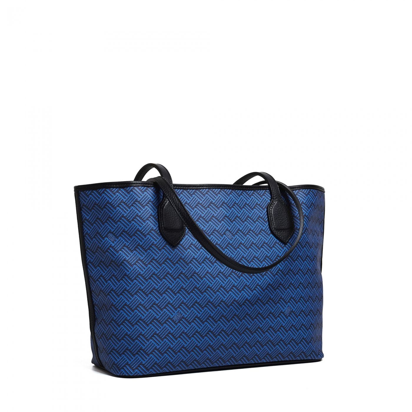 Blue Luxury Tote Bag Coated Canvas and Black Leather Lulu | Delage