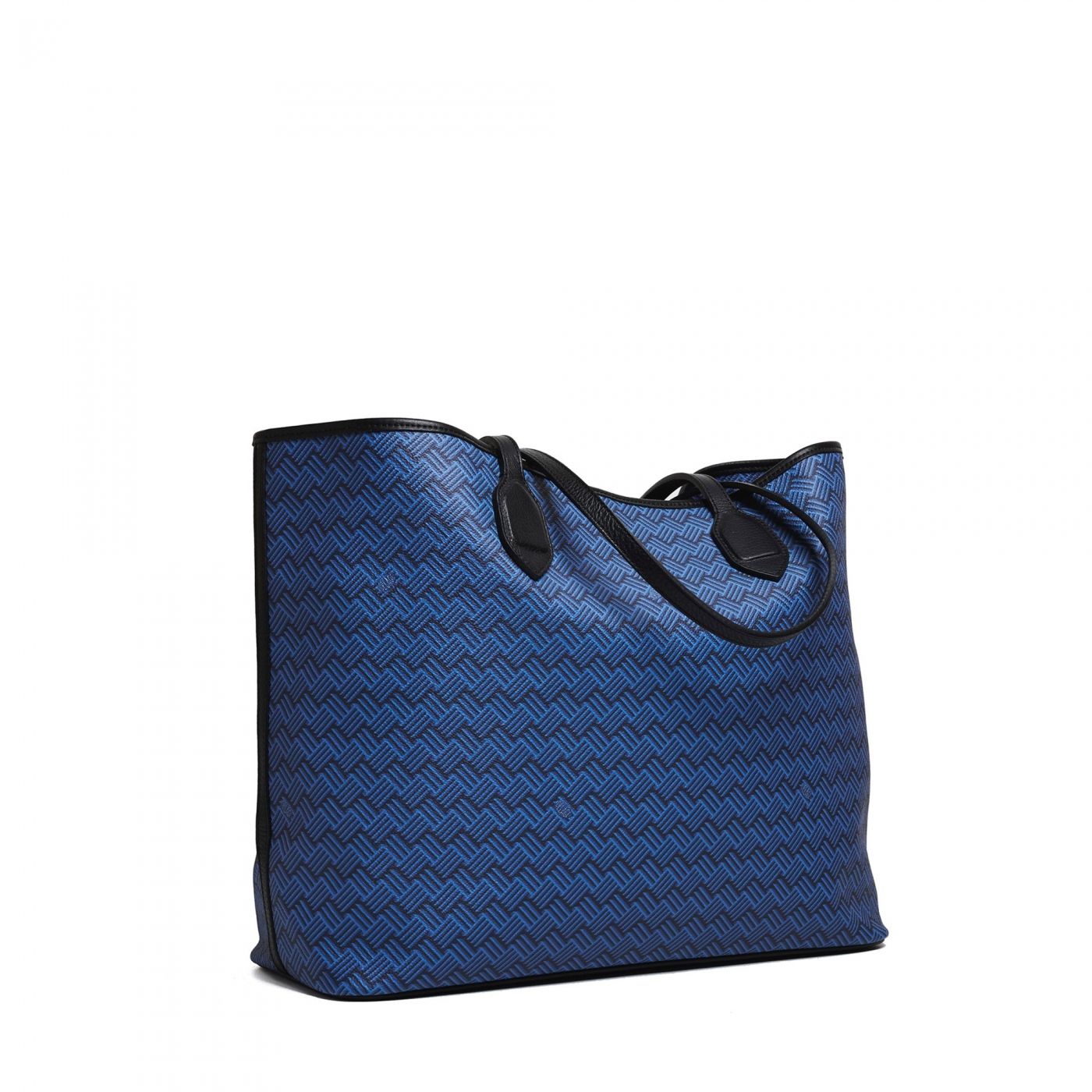 Blue Luxury Tote Bag Coated Canvas and Black Leather Lulu | Delage