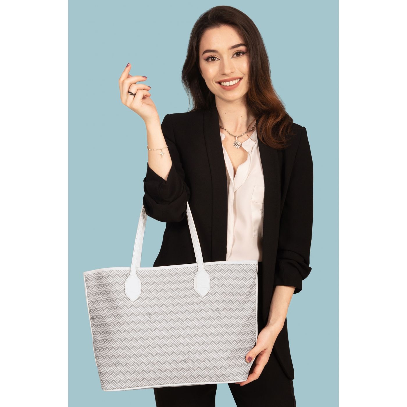 White Luxury Tote Bag Coated Canvas and White Leather Lulu