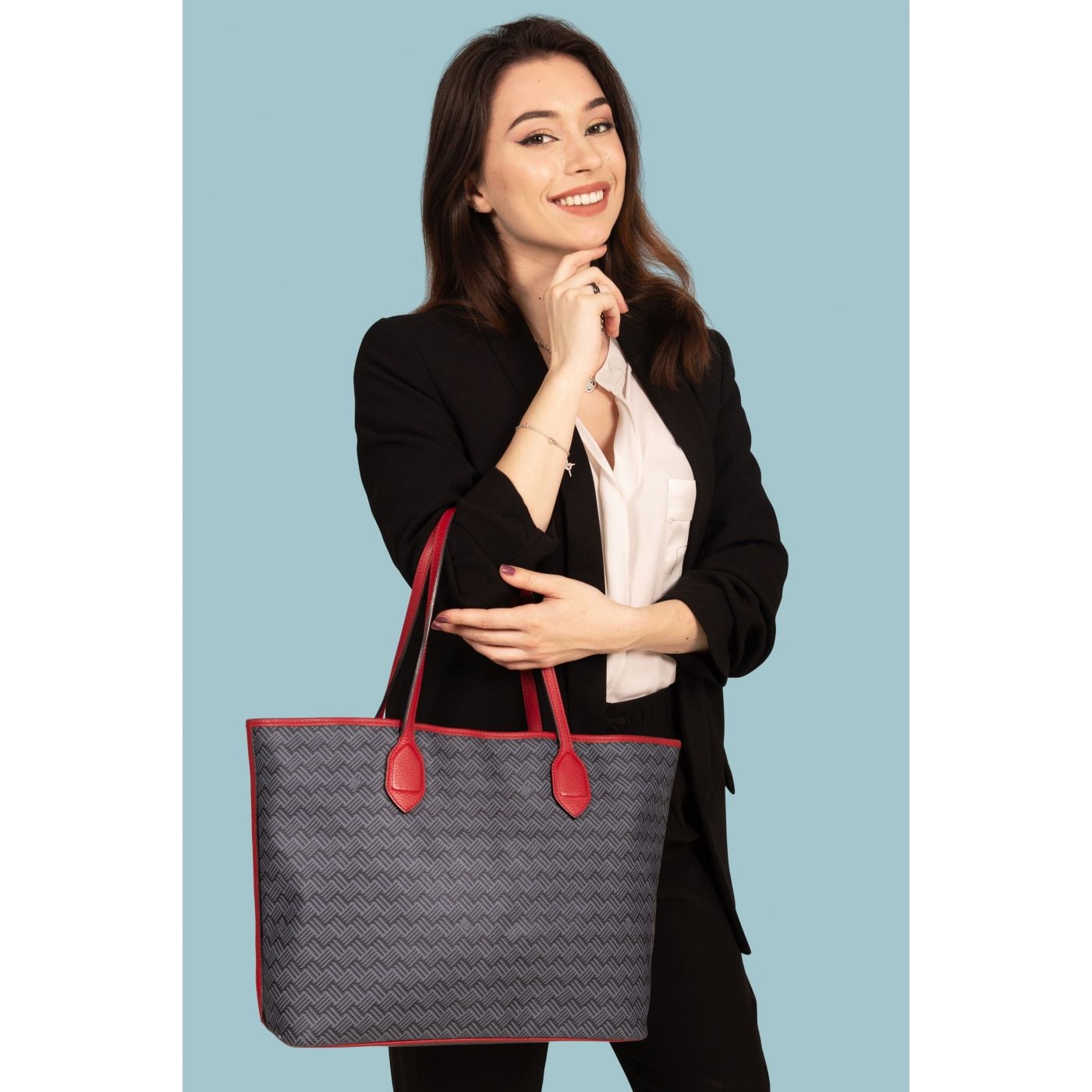 Tote bag Lulu JM Grey & Red