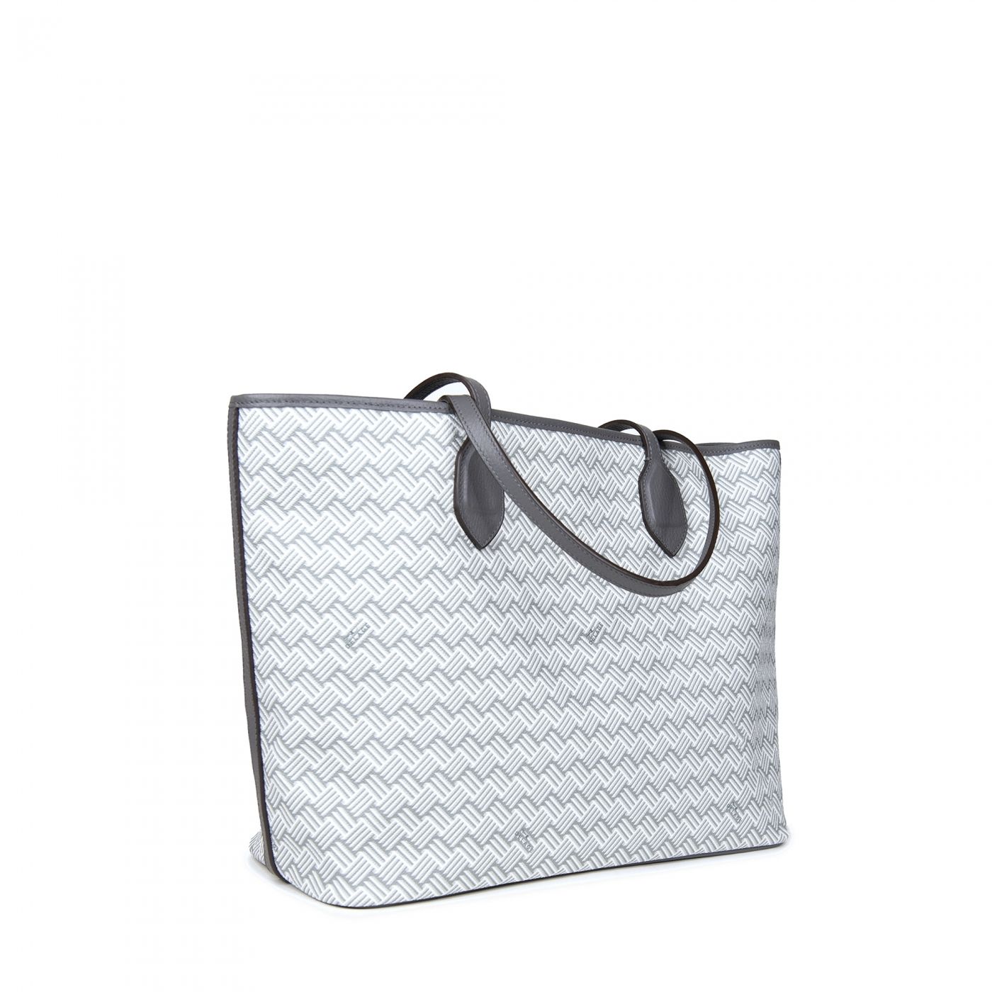 White Luxury Tote Bag Coated Canvas and Grey Leather Lulu