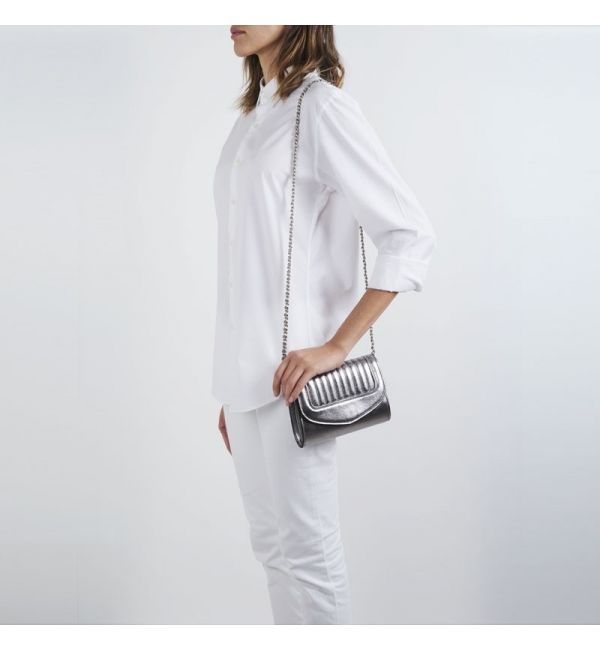 Crossbody Bag in Silver Leather Jeanne PM Delage