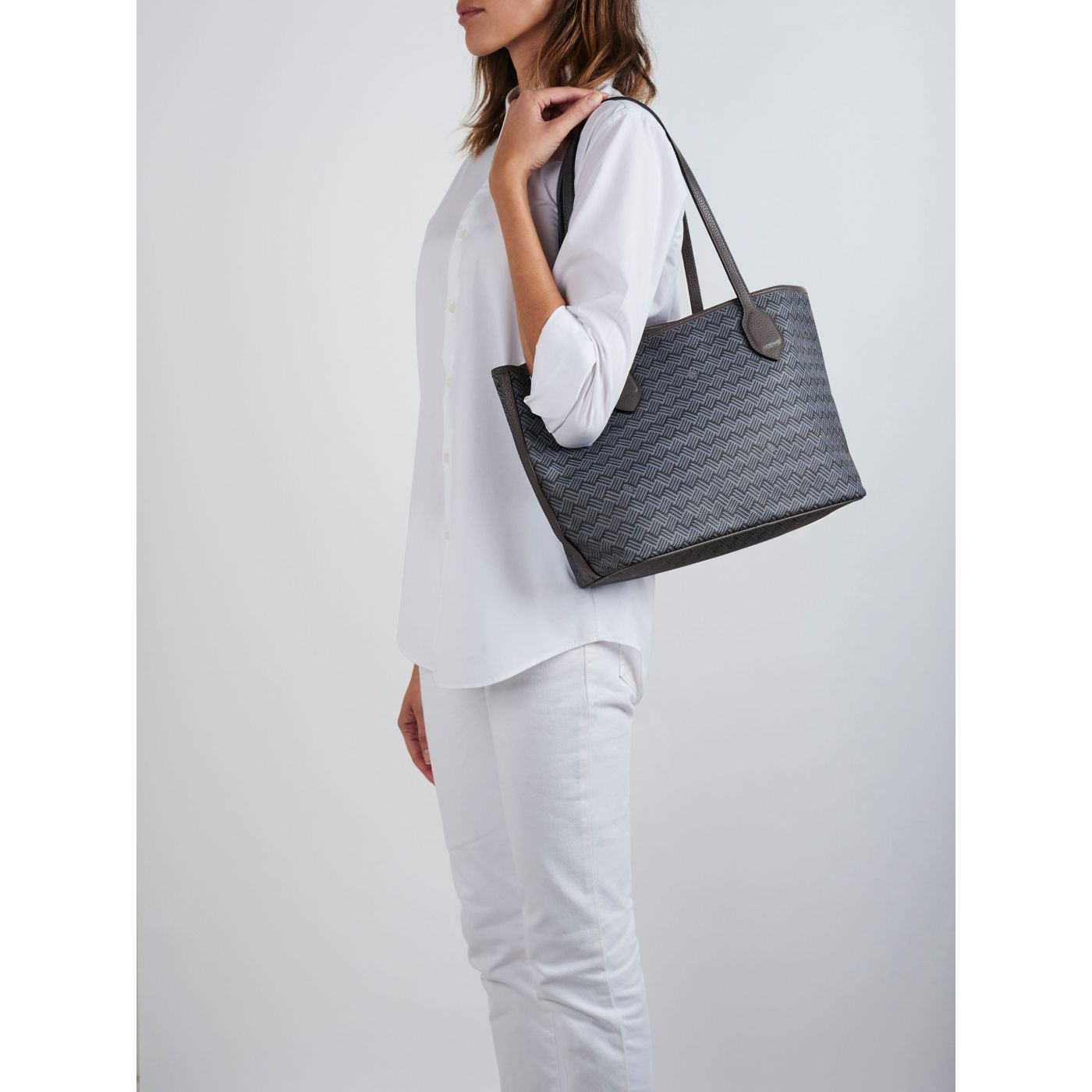 White Luxury Tote Bag Coated Canvas and White Leather Lulu | Delage