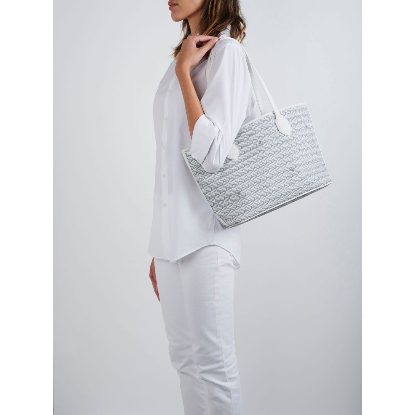 White Luxury Tote Bag Coated Canvas and White Leather Lulu