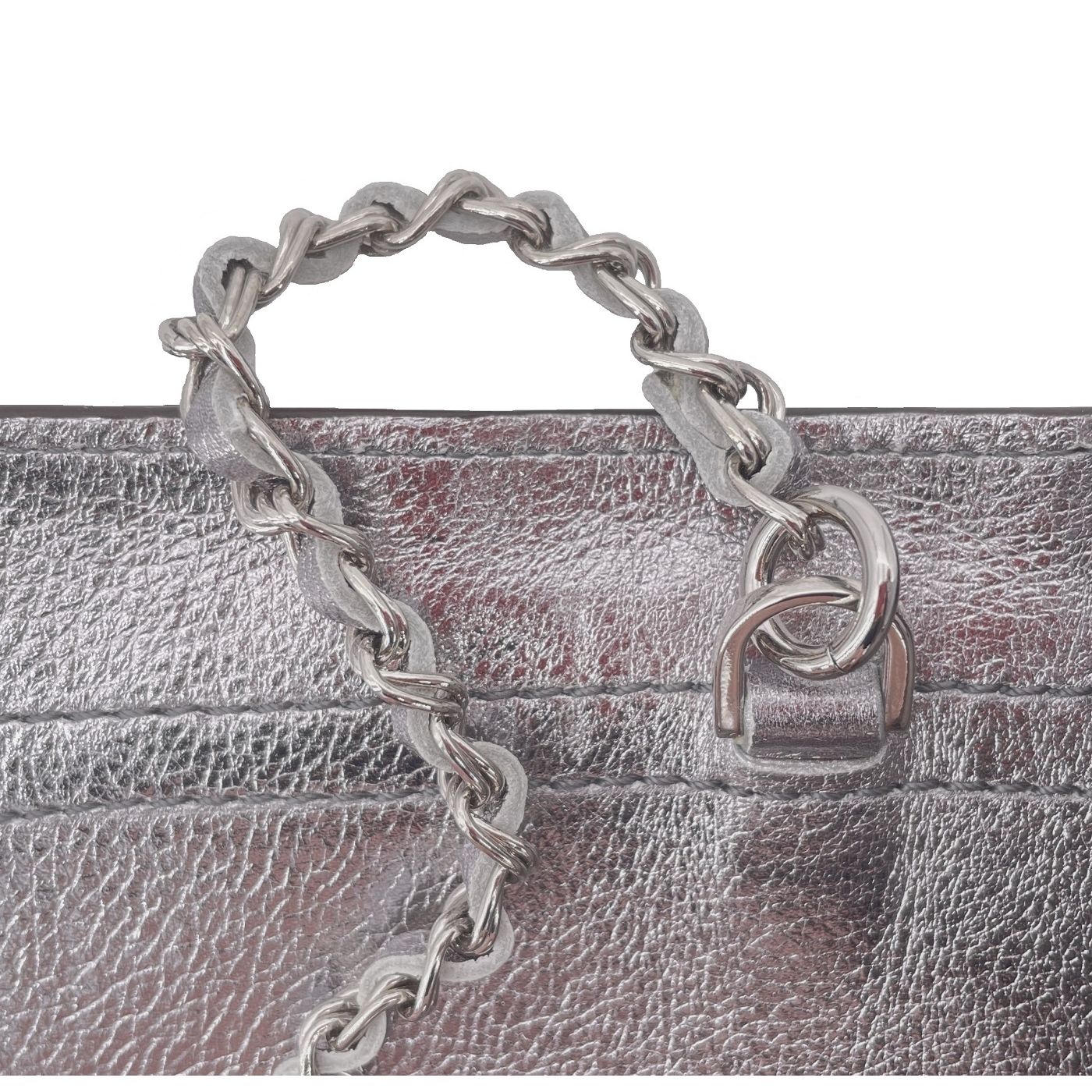 Crossbody Bag in Silver Leather Jeanne PM Delage