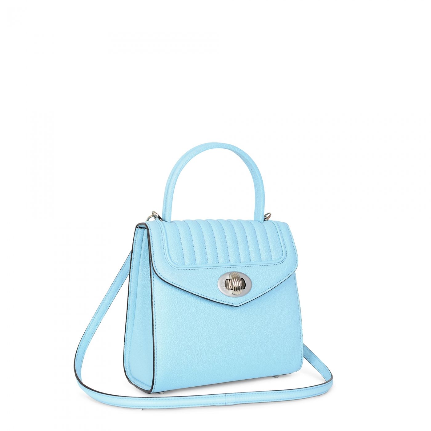Woman's hand bag of high quality Freda Mini in light blue leather Delage