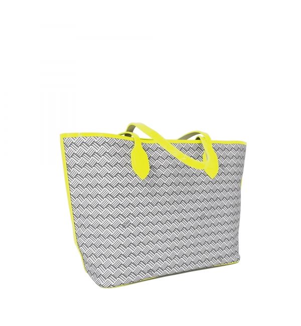 Cabas Lulu JM Blanc & Cuir Fluo Jaune