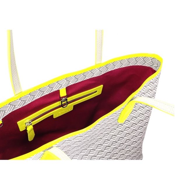 Cabas Lulu JM Blanc & Cuir Fluo Jaune