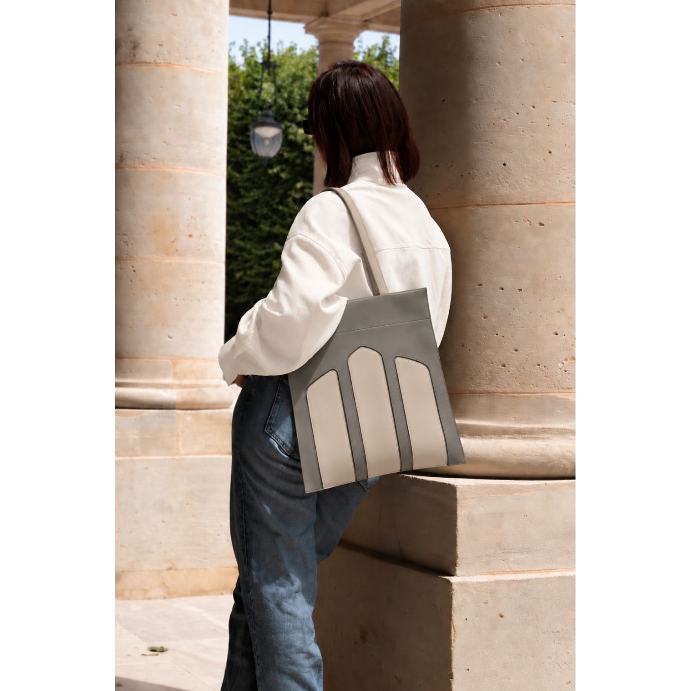 Tote bag CADENCE grey & pearl